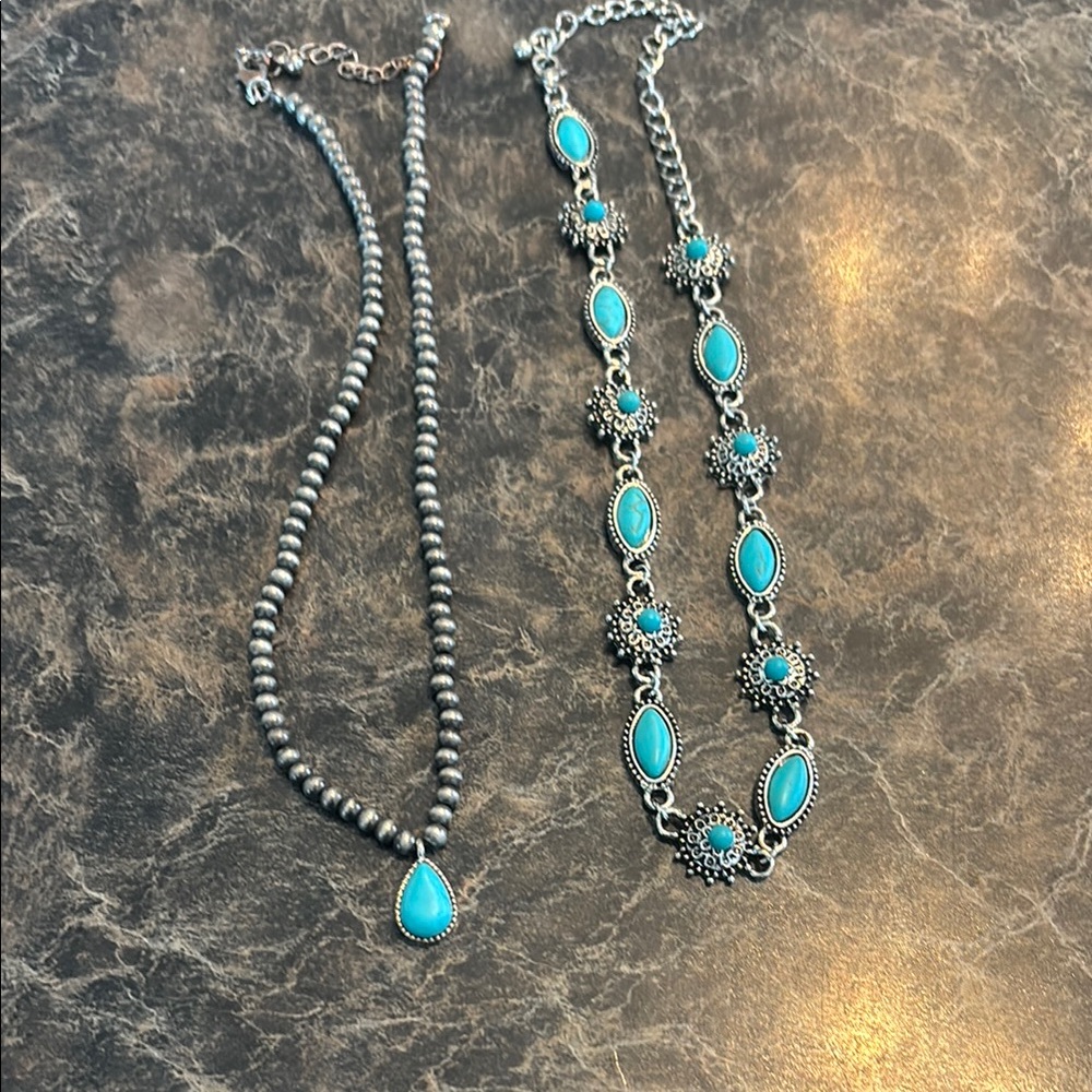 Turquoise and Silver Women's Necklace Set
